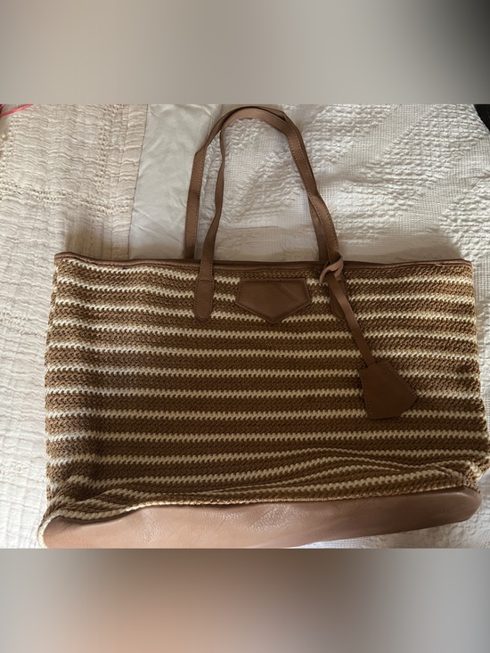 Urban Expressions Handbags - Urban Expressions Striped Straw Beach Tote Bag – Tan & White